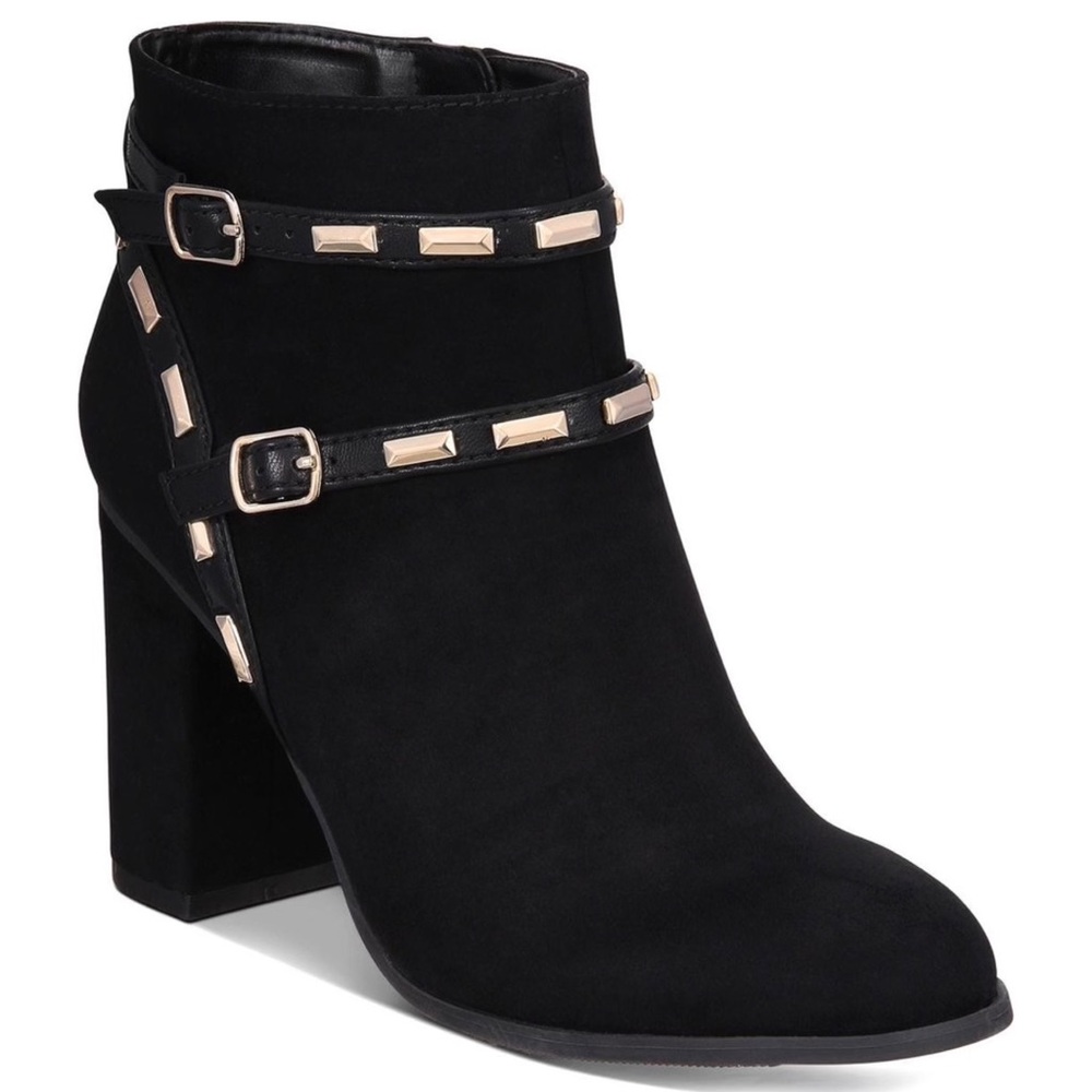 🖤 Thalia Sodi, Terrie Black Studded Buckle Straps Block Heel Ankle Booties